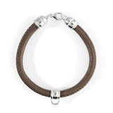 Dickes Lederarmband taupe mit Charmträger aus Silber und Karabiner Länge 21 cm