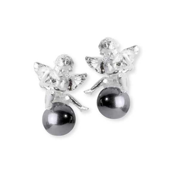 Perle – mit Sitzender grauer Ohrstecker Schmuck Engel Heartbreaker aus Silber
